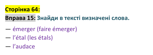 Відповідь до вправи 15 сторінка 64 ГДЗ Французька мова 9 клас Чумак 2026: Leçons 15–16