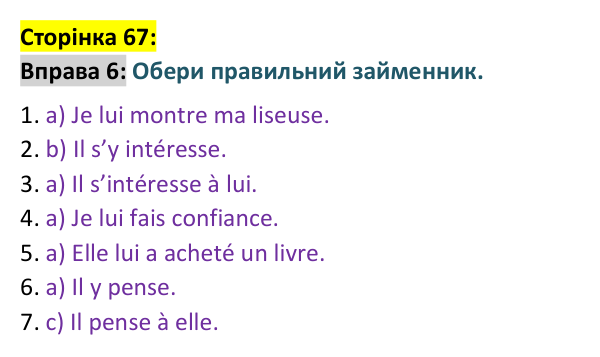 Відповідь до вправи 6 сторінка 67 ГДЗ Французька мова 9 клас Чумак 2026: Leçons 17–18