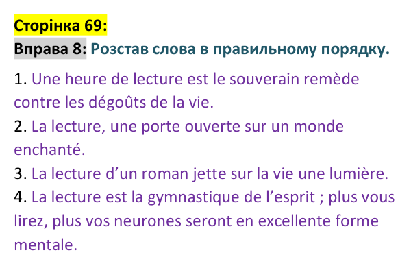 Відповідь до вправи 8 сторінка 69 ГДЗ Французька мова 9 клас Чумак 2026: Leçons 17–18