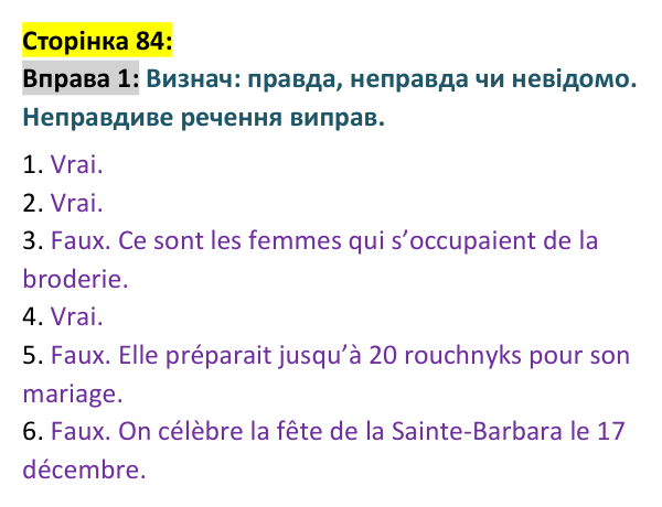 Відповідь до вправи 1 сторінка 84 ГДЗ Французька мова 9 клас Чумак 2026: Leçons 21–22
