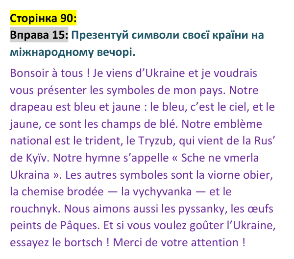 Відповідь до вправи 15 сторінка 90 ГДЗ Французька мова 9 клас Чумак 2026: Leçons 21–22