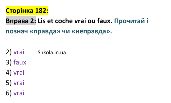Відповідь до вправи 2 (с. 182) з французької мови для 9 класу, Ураєва 2026: Bilan 2