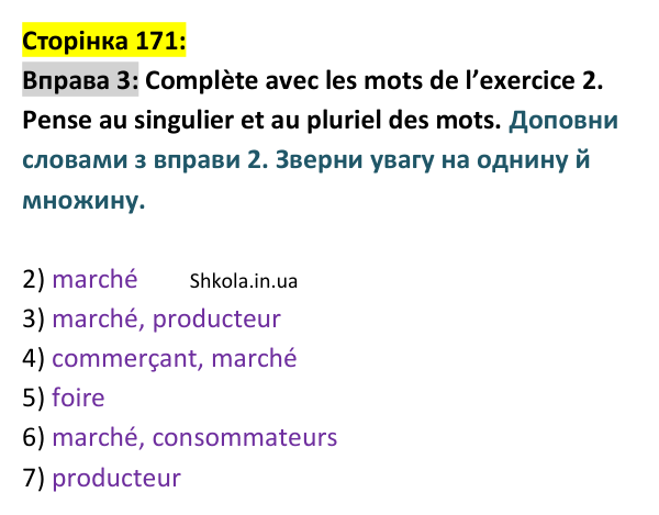 Відповідь до вправи 3 (с. 171) з французької мови для 9 класу, Ураєва 2026: Unité 9, Leçons 102–103