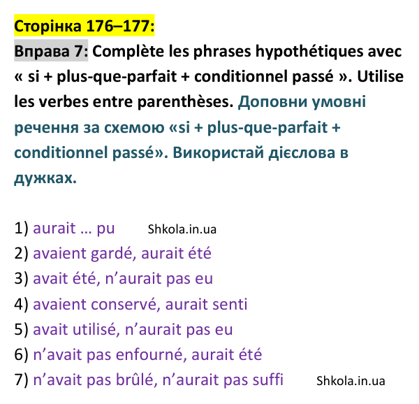 Відповідь до вправи 7 (с. 176–177) з французької мови для 9 класу, Ураєва 2026: Unité 9, Leçon 105