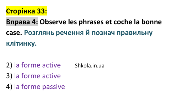Відповідь до вправи 4 (с. 33) з французької мови для 9 класу, Ураєва 2026: Unité 2, Leçons 16–17