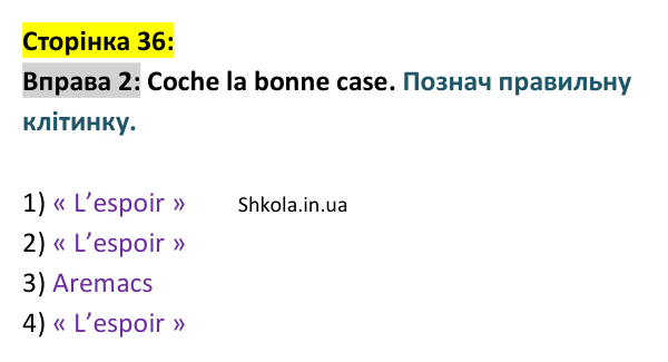 Відповідь до вправи 2 (с. 36) з французької мови для 9 класу, Ураєва 2026: Unité 2, Leçons 18–19