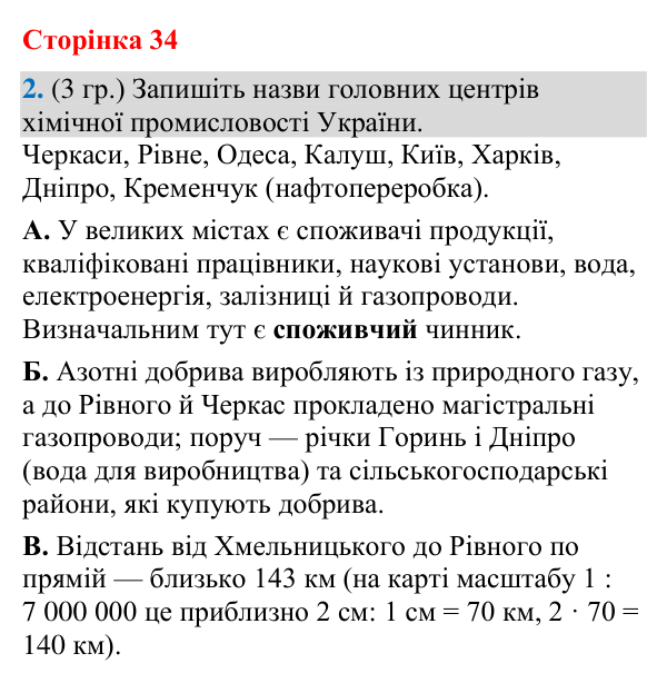 Відповідь до завдання 2 (§ 22, с. 34) з географії для 9 класу (Гільберг, зошит, 2026): Які особливості розвитку хімічної…