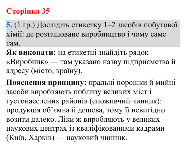 Відповідь до завдання 5 (§ 22, с. 35) з географії для 9 класу (Гільберг, зошит, 2026): Які особливості розвитку хімічної…