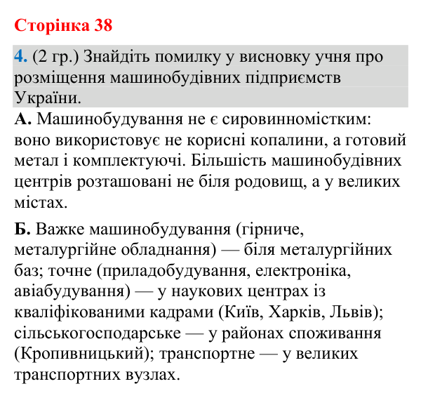 Відповідь до завдання 4 (§ 24, с. 38) з географії для 9 класу (Гільберг, зошит, 2026): Як організовано машинобудівні…