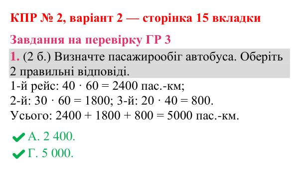 Відповідь до завдання 1 (ГР 3) комплексної підсумкової роботи № 2, варіант 2 (с. 15 вкладки) з географії для 9 класу (Гільберг, зошит, 2026)