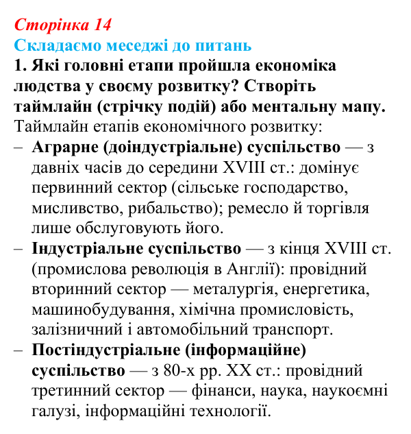 Відповідь до завдання 1 «Складаємо меседжі до питань» § 2 (с. 14) з географії для 9 класу (Безуглий, 2026): Національна...