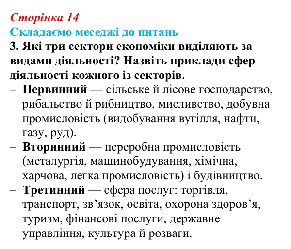 Відповідь до завдання 3 «Складаємо меседжі до питань» § 2 (с. 14) з географії для 9 класу (Безуглий, 2026): Національна...