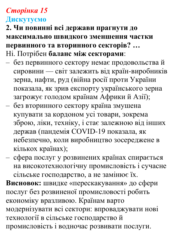 Відповідь до завдання 2 «Дискутуємо» § 2 (с. 15) з географії для 9 класу (Безуглий, 2026): Національна економіка...
