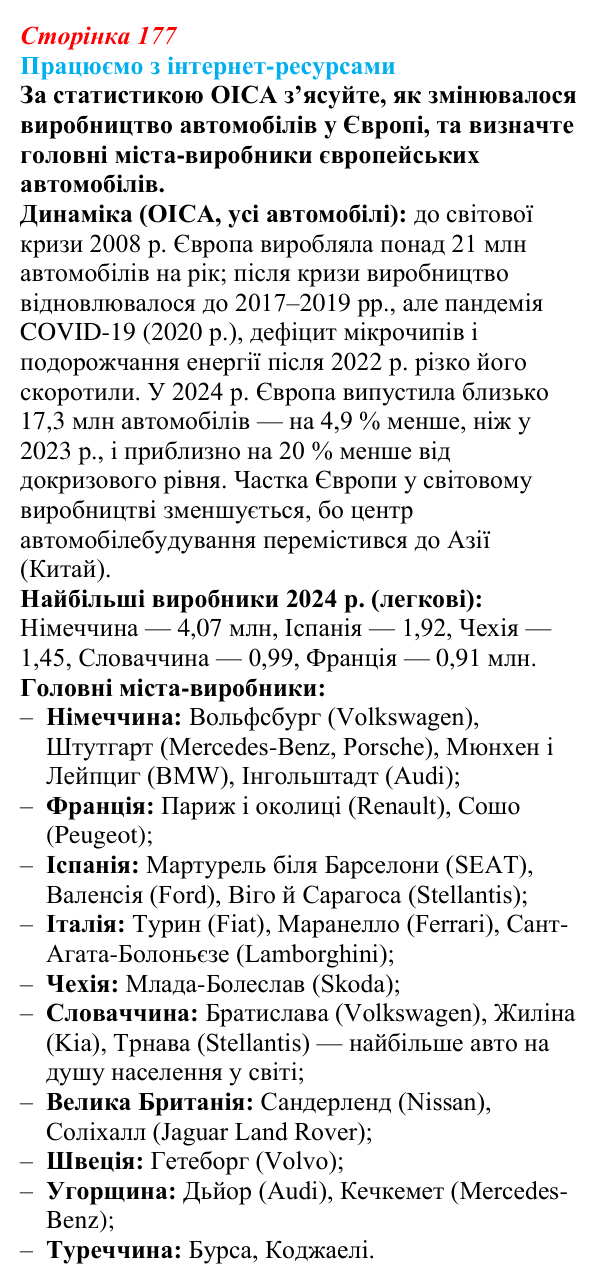 Відповідь до завдання «Працюємо з інтернет-ресурсами» § 22 (с. 177) з географії для 9 класу (Безуглий, 2026)