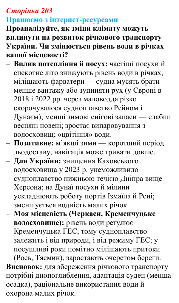 Відповідь до завдання «Працюємо з інтернет-ресурсами» § 25 (с. 203) з географії для 9 класу (Безуглий, 2026): Транспорт...