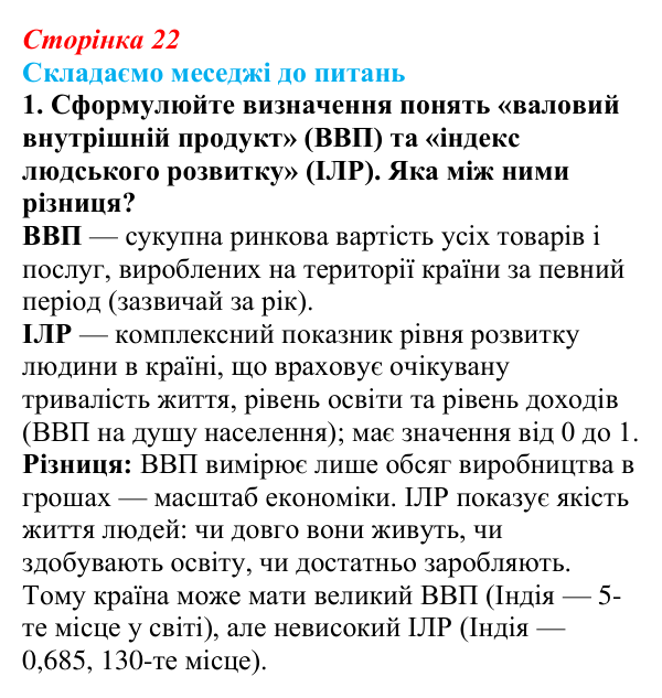 Відповідь до завдання 1 «Складаємо меседжі до питань» § 3 (с. 22) з географії для 9 класу (Безуглий, 2026): Економічний...