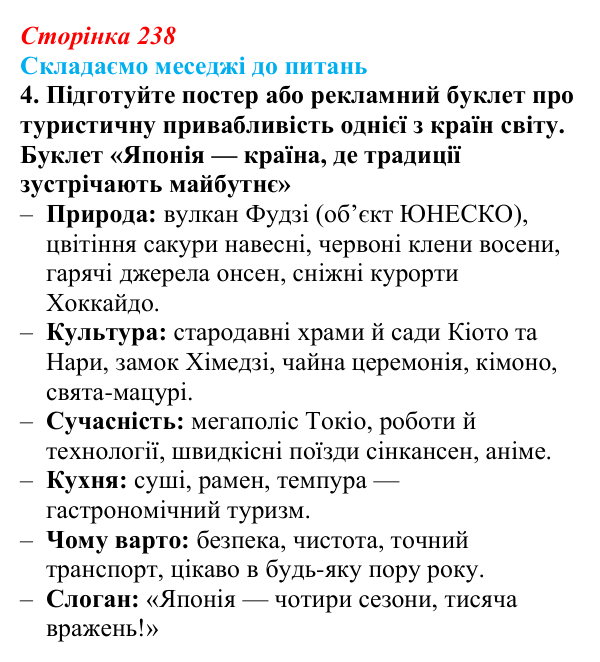 Відповідь до завдання 4 «Складаємо меседжі до питань» § 30 (с. 238) з географії для 9 класу (Безуглий, 2026): Міжнародний...