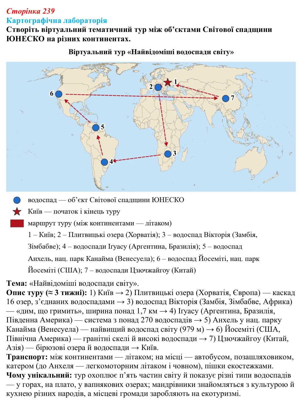 Відповідь до завдання «Картографічна лабораторія» § 30 (с. 239) з географії для 9 класу (Безуглий, 2026): Міжнародний...
