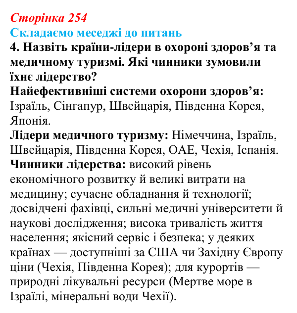 Відповідь до завдання 4 «Складаємо меседжі до питань» § 32 (с. 254) з географії для 9 класу (Безуглий, 2026): Наука...
