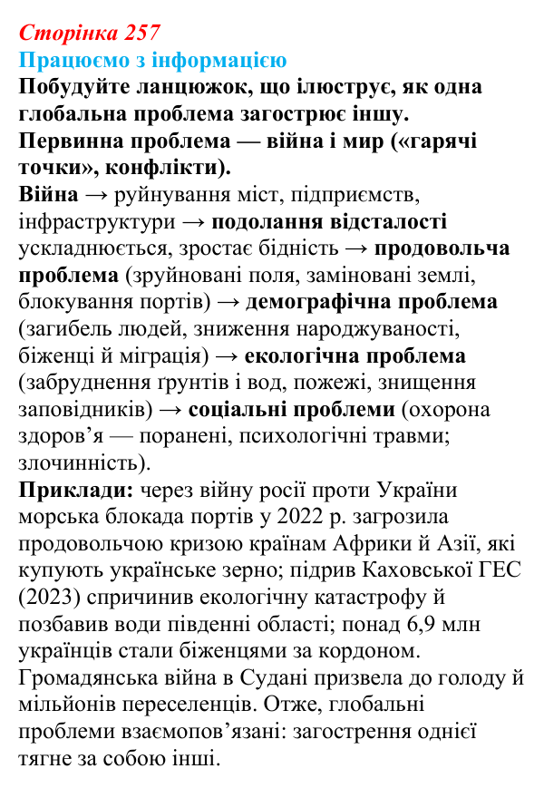 Відповідь до завдання «Працюємо з інформацією» § 33 (с. 257) з географії для 9 класу (Безуглий, 2026): Поняття про...