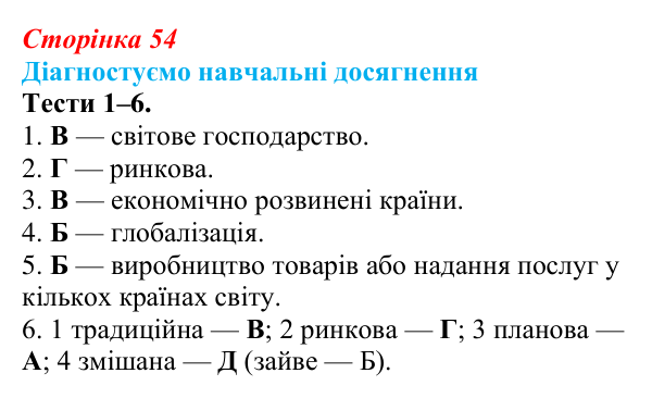 Відповіді до тестів 1–6 «Діагностуємо навчальні досягнення» (с. 54) з географії для 9 класу (Безуглий, 2026)