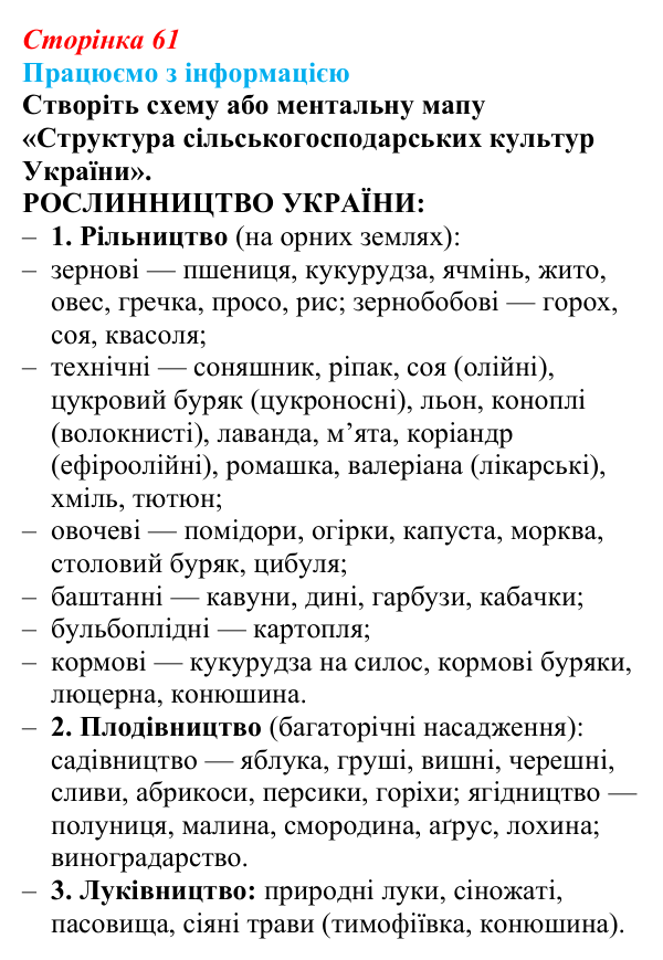 Відповідь до завдання «Працюємо з інформацією» § 8 (с. 61) з географії для 9 класу (Безуглий, 2026): Сільське...