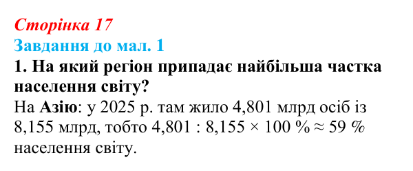 Відповідь до завдання 1 до мал. 1 § 3 (с. 17) з географії для 9 класу (Довгань, 2026): Кількість населення і чинники, які...