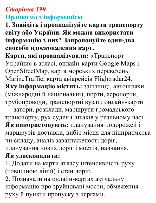 Відповідь до завдання 1 «Працюємо з інформацією» § 28 (с. 199) з географії для 9 класу (Довгань, 2026): Третинний сектор...