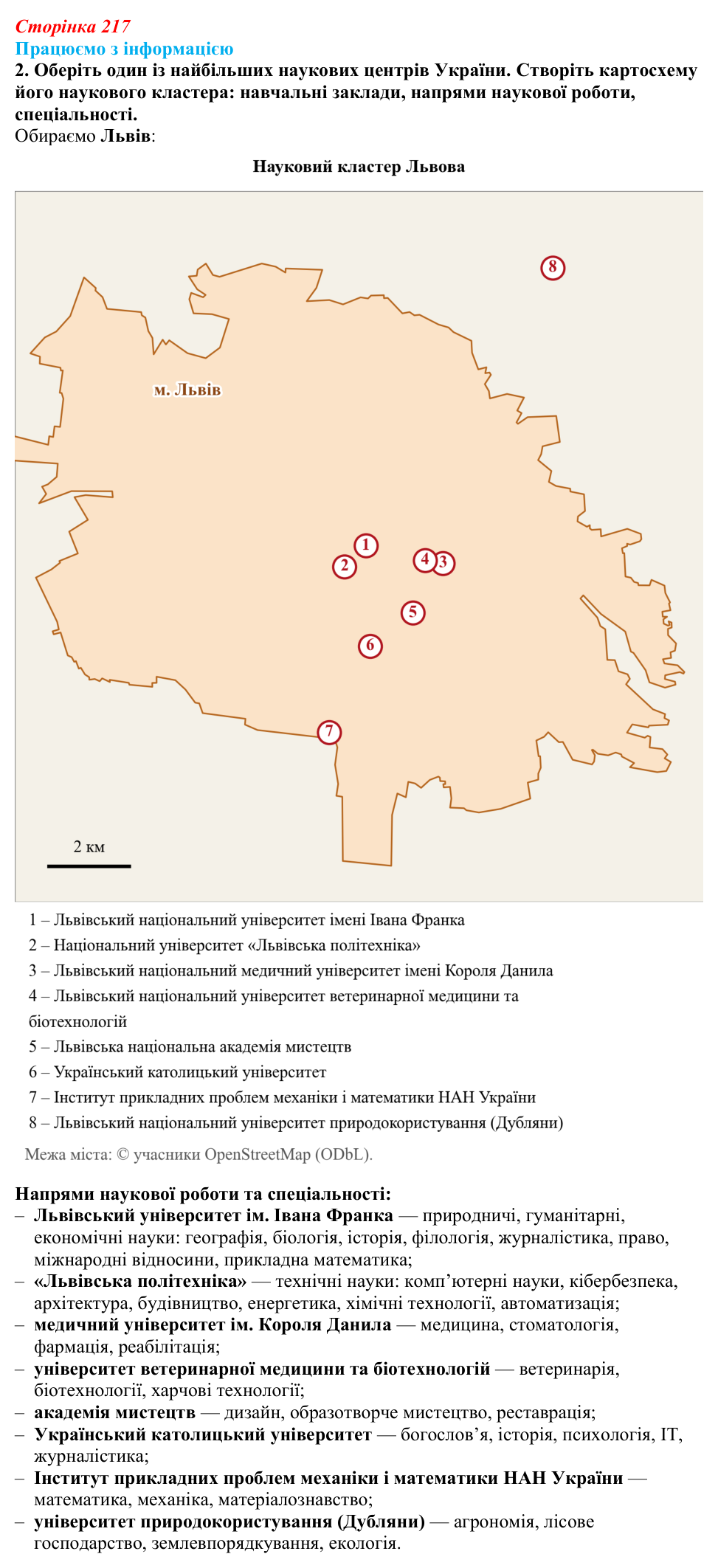 Відповідь до завдання 2 «Працюємо з інформацією» § 31 (с. 217) з географії для 9 класу (Довгань, 2026): Наука