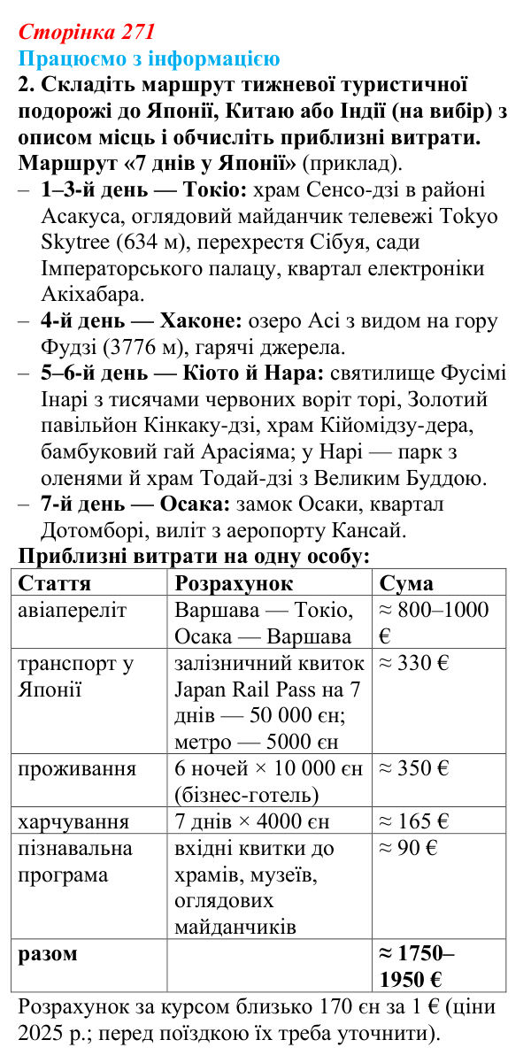 Відповідь до завдання 2 «Працюємо з інформацією» § 38 (с. 271) з географії для 9 класу (Довгань, 2026): Країни Азії
