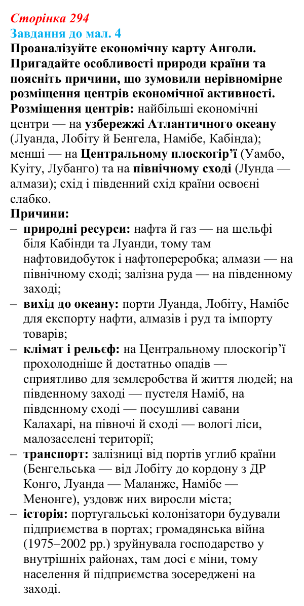 Відповідь до завдання до мал. 4 § 42 (с. 294) з географії для 9 класу (Довгань, 2026): Країни Африки