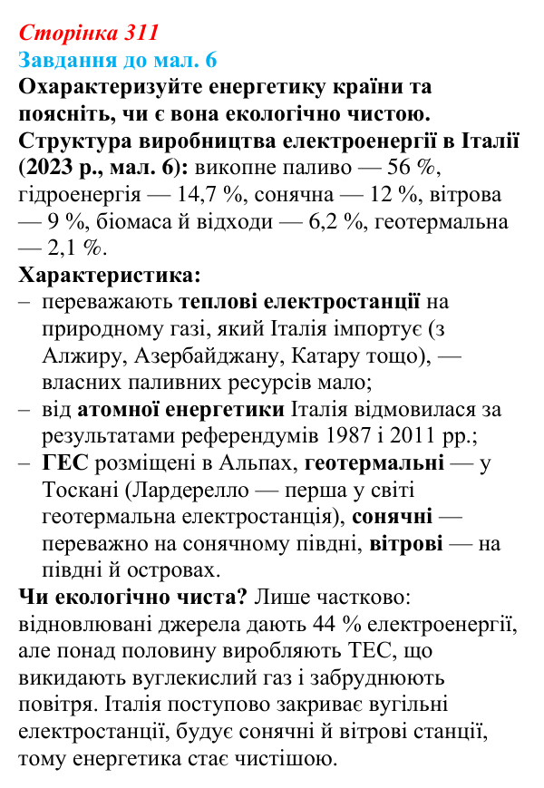 Відповідь до завдання до мал. 6 § 44 (с. 311) з географії для 9 класу (Довгань, 2026): Країни Європи