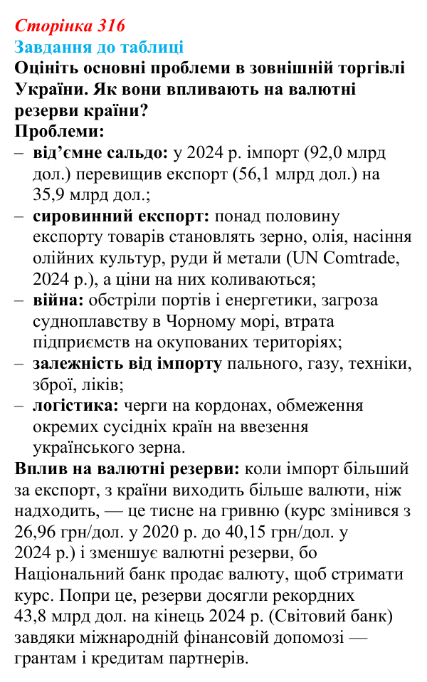 Відповідь до завдання до табл. § 45 (с. 316) з географії для 9 класу (Довгань, 2026): Україна: сучасні ознаки суспільства...
