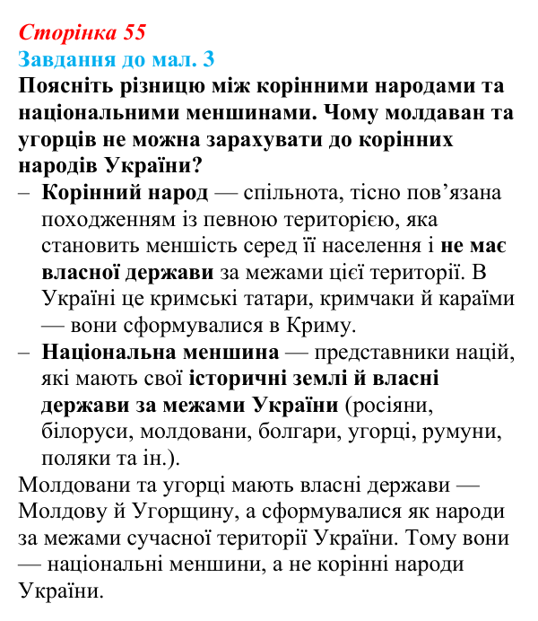 Відповідь до завдання до мал. 3 § 8 (с. 55) з географії для 9 класу (Довгань, 2026): Розселення народів. Національні...