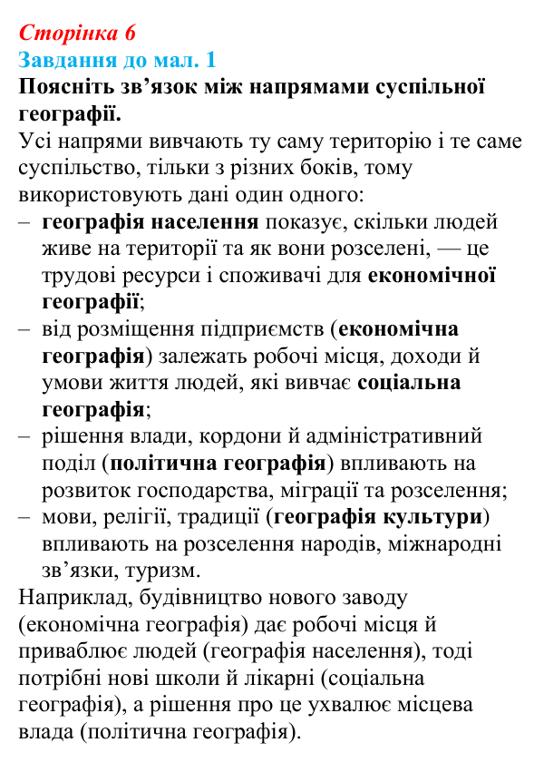 Відповідь до завдання до мал. 1 § 1 (с. 6) з географії для 9 класу (Довгань, 2026): Суспільна географія в системі...