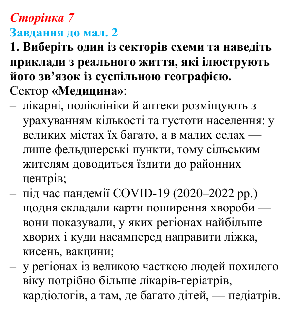 Відповідь до завдання 1 до мал. 2 § 1 (с. 7) з географії для 9 класу (Довгань, 2026): Суспільна географія в системі...