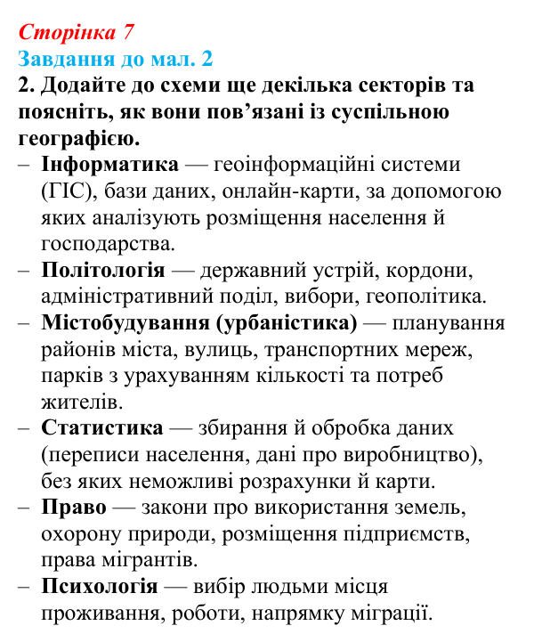 Відповідь до завдання 2 до мал. 2 § 1 (с. 7) з географії для 9 класу (Довгань, 2026): Суспільна географія в системі...