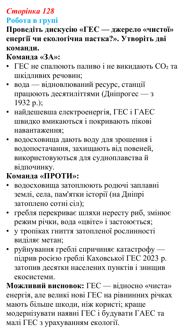 Відповідь до завдання «Робота в групі» § 19 (с. 128) з географії для 9 класу (Запотоцький, 2026): Паливно-енергетичний...