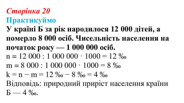 Відповідь до завдання 2 «Практикуймо» § 3 (с. 20) з географії для 9 класу (Запотоцький, 2026): Кількість та природне...
