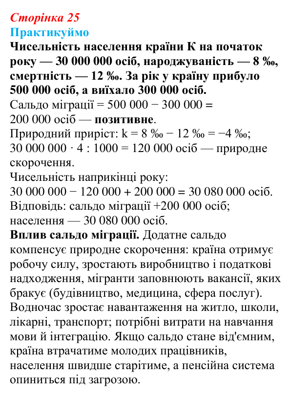 Відповідь до завдання 1 «Практикуймо» § 4 (с. 25) з географії для 9 класу (Запотоцький, 2026): Міграції