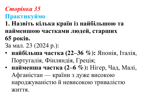 Відповідь до завдання 1 до мал. 23 «Практикуймо» § 5 (с. 35) з географії для 9 класу (Запотоцький, 2026): Статево-віковий...