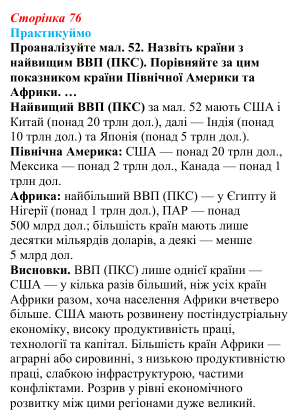 Відповідь до завдання 1 до мал. 52 «Практикуймо» § 11 (с. 76) з географії для 9 класу (Запотоцький, 2026): Світове...