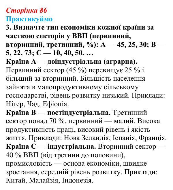 Відповідь до завдання 3 «Практикуймо» § 12 (с. 86) з географії для 9 класу (Запотоцький, 2026): Національна економіка...