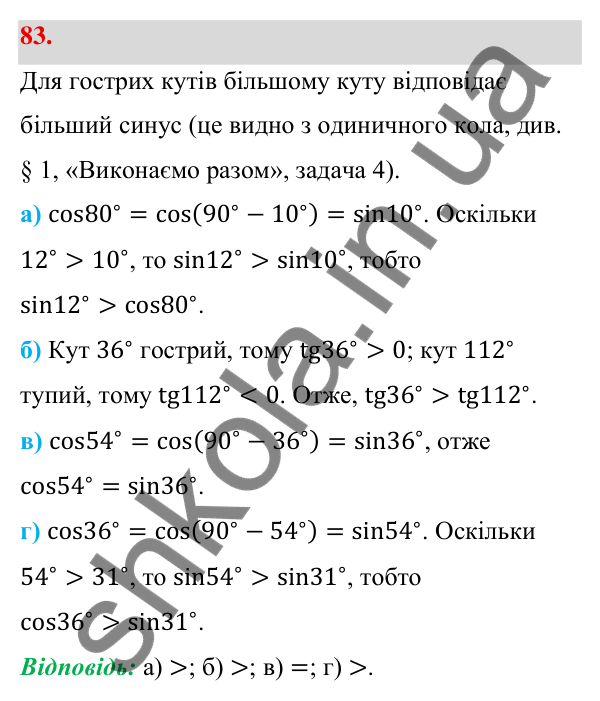 Відповідь до завдання 83 (с. 20) з геометрії для 9 класу (Бевз, 2026): Тригонометричні тотожності