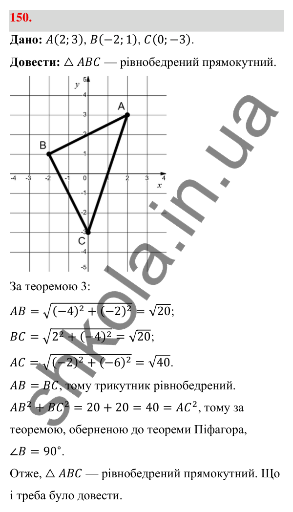 Відповідь до завдання 150 (с. 33) з геометрії для 9 класу (Бевз, 2026): Відстань між точками