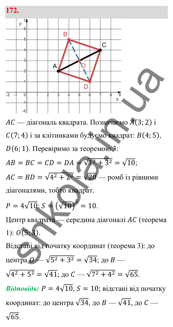 Відповідь до завдання 172 (с. 34) з геометрії для 9 класу (Бевз, 2026): Відстань між точками