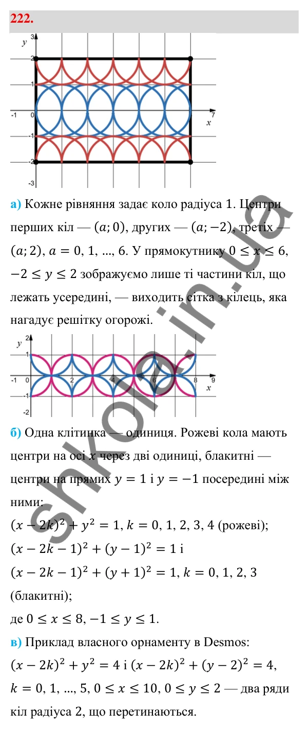 Відповідь до завдання 222 (с. 41) з геометрії для 9 класу (Бевз, 2026): Рівняння кола