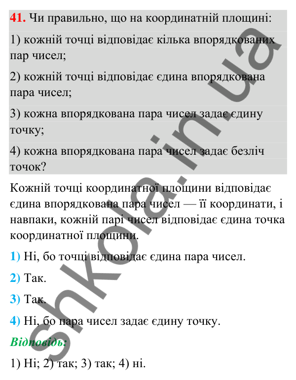 Відповідь до завдання 41 (с. 14) з геометрії для 9 класу (Бурда, 2026): Декартові координати на площині