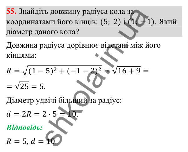 Відповідь до завдання 55 (с. 15) з геометрії для 9 класу (Бурда, 2026): Декартові координати на площині