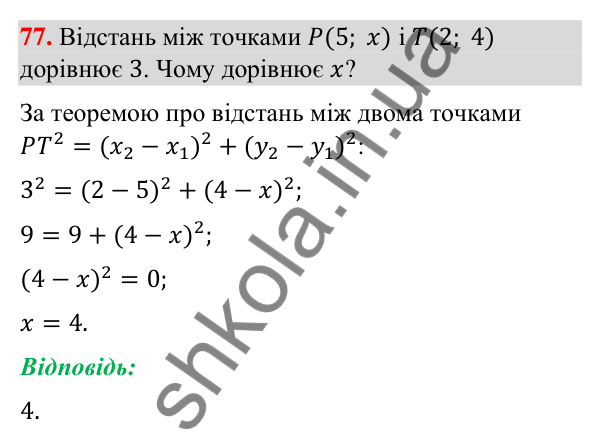 Відповідь до завдання 77 (с. 17) з геометрії для 9 класу (Бурда, 2026): Декартові координати на площині